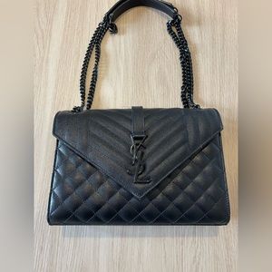 Saint Laurent (YSL) ENVELOPE MEDIUM CHAIN BAG IN MIX MATELASSÉ GRAIN LEATHER.